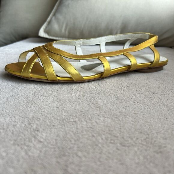 Jil Sander Metallic Gold Cage Peep-Toe Slingback Flat Sandal Women 38.5 US 7.5 - Picture 2 of 13